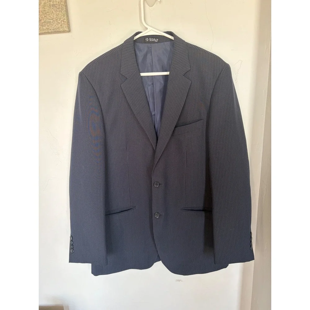Vitto Italy Mens Navy Blue Pinstripe Super 150s Wool 2 Piece Suit 38R W32 L30